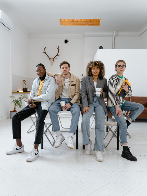 Professionals collaborating in modern workplace environment